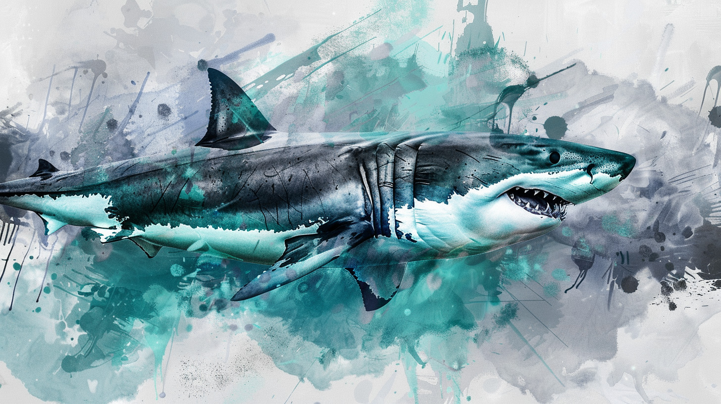 watercolor illustration of a shark