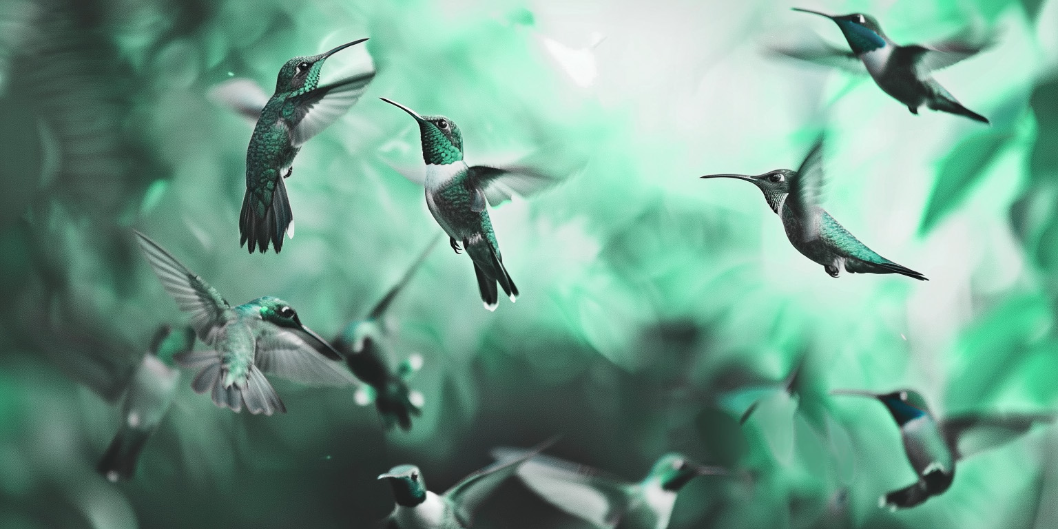 illustration of many hummingbirds in flight