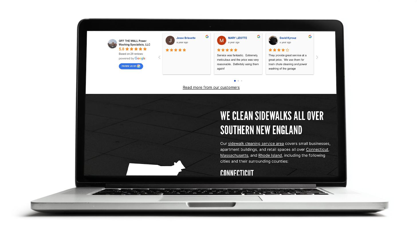 screenshot mockup detailing a service area webpage design