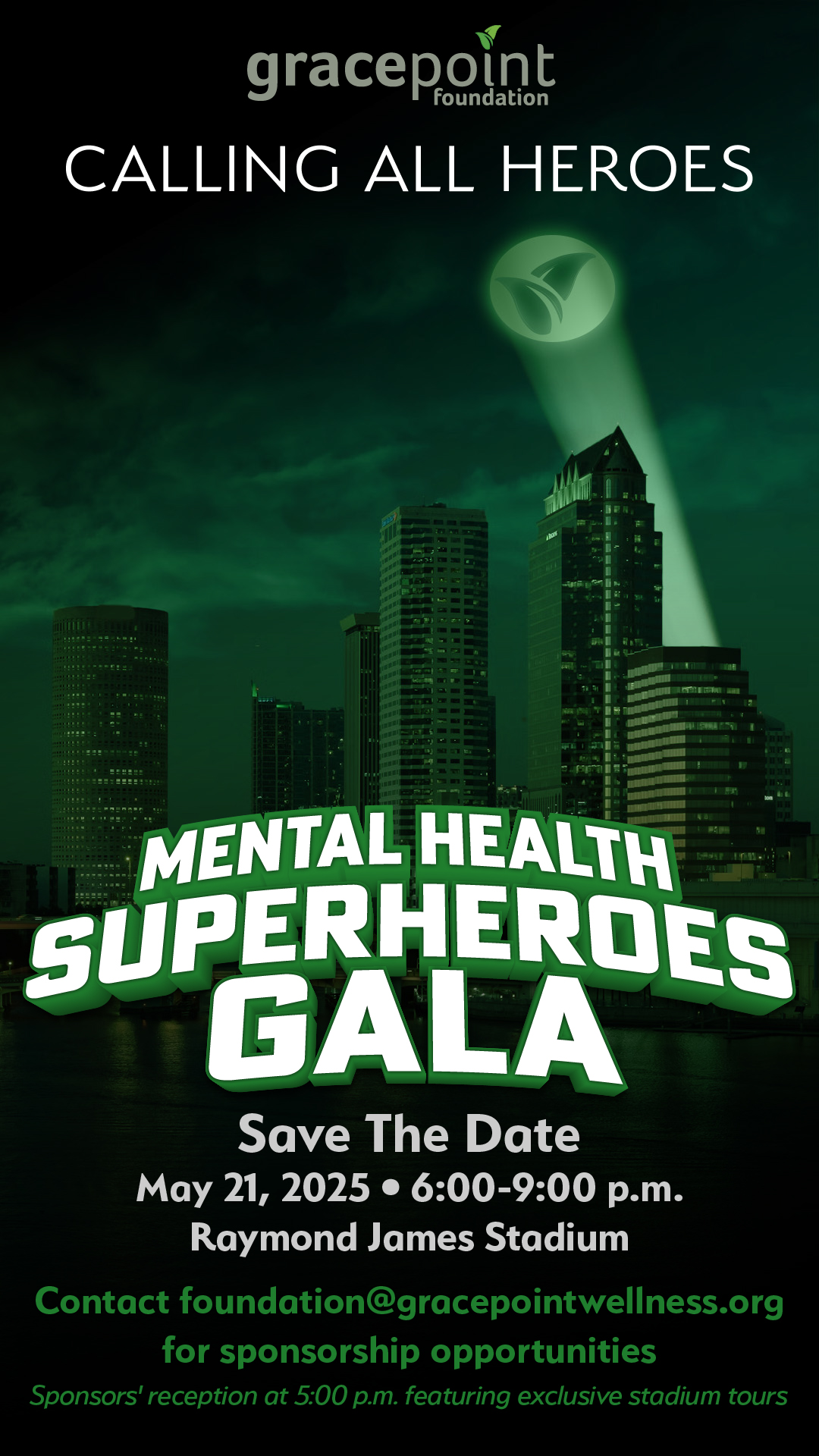 layout for the Gracepoint Foundation Mental Health Superheroes Gala save the date
